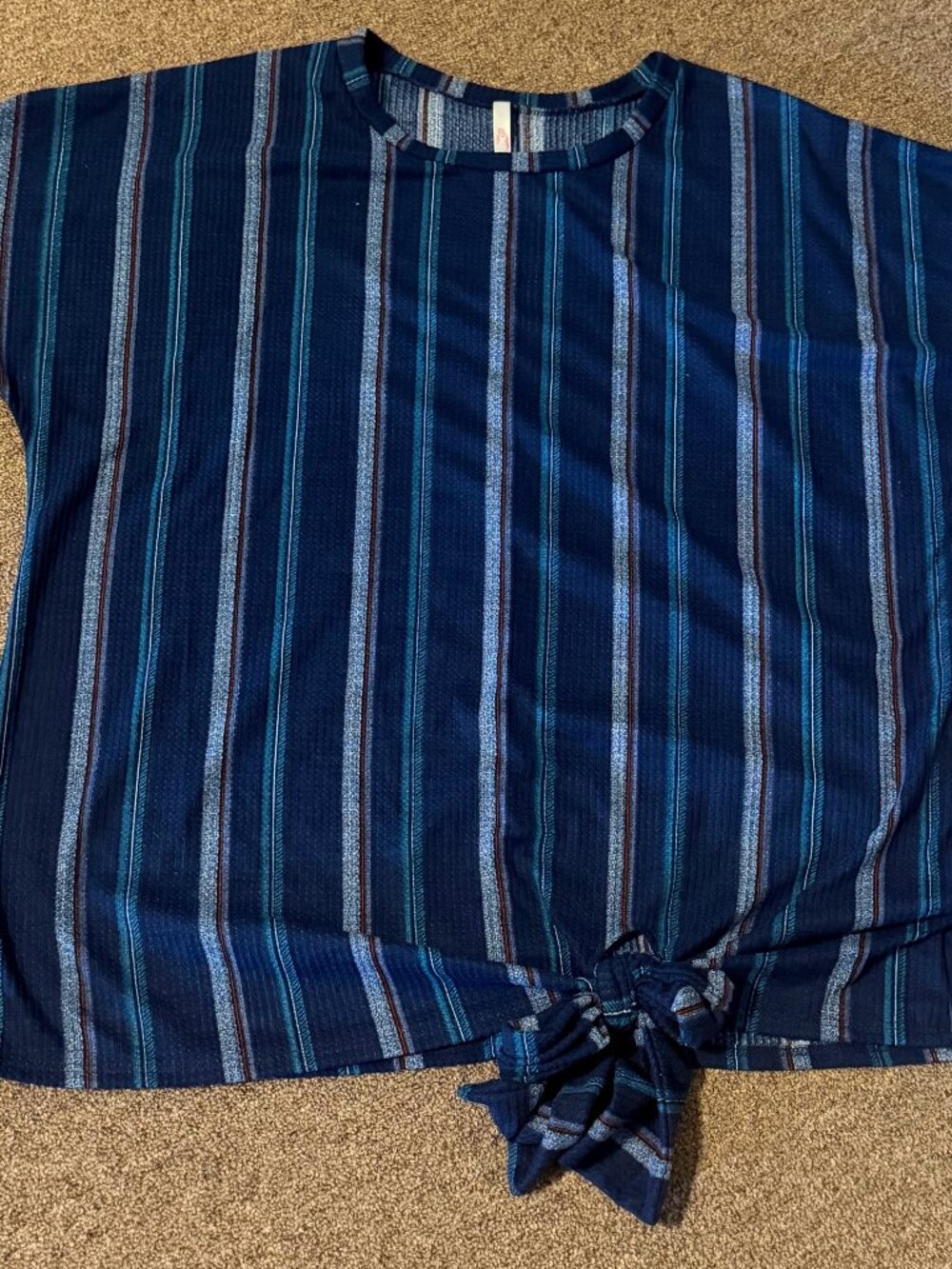 American Curvy Women's Blue Striped Front Tie Shirt Plus Size 3X NWOT Made in US